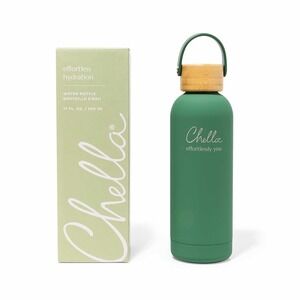 Chella Effortless Hydration Water Bottle Green Stainless Steel Bamboo Lid 17 Oz